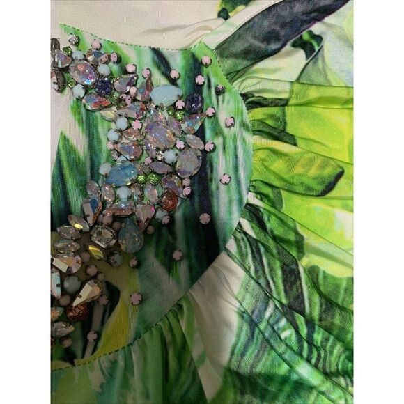 Balizza Green White Purple Blue Floral Rhinestone V Neck Tank Mini Dress Xs - Picture 4 of 5